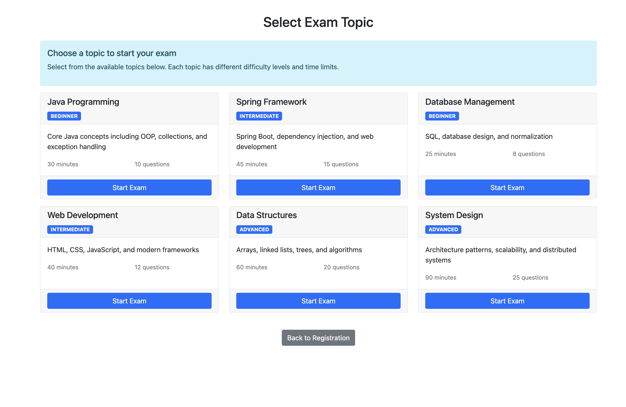 Topic selection screen